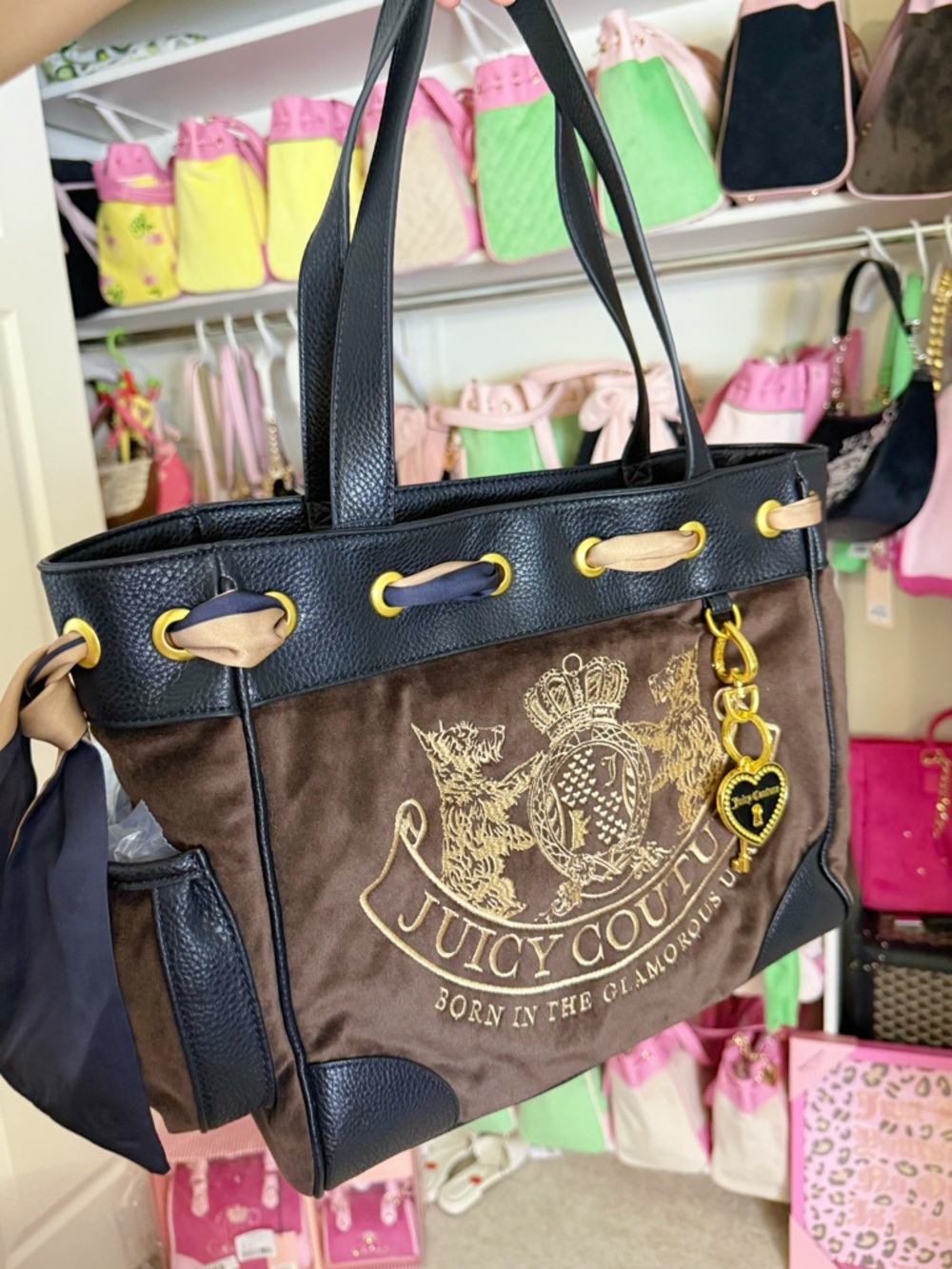 Juicy Couture Brown and Black Logo Tote Bag